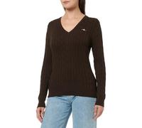 GANT Stretch Cotton Cable V-Neck, Deep Brown, S
