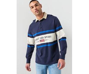 GANT Striped Flag Rugger Long Sleeve Polo Shirt, Navy, Size L, Men Navy