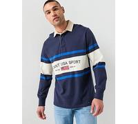 GANT Striped Flag Rugger Long Sleeve Polo Shirt, Navy, Size M, Men Navy