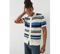 GANT Striped Texture Knitted Short Sleeve Shirt, Blue, Size Xl, Men Blue