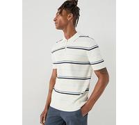 GANT Striped Textured Zip Knitted Polo Shirt, Off White, Size L, Men Off White