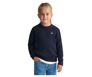GANT Unisex Kinder Cotton Cable Shield Crew Pullover Sweater, Evening Blue,