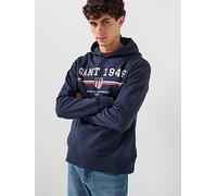 GANT Vintage Logo Graphic Overhead Hoodie, Navy, Size Xl, Men Navy