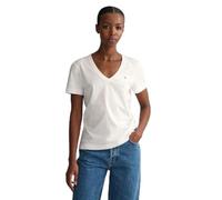 GANT Women's REG Shield SS V-Neck T-Shirt, White, XS