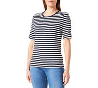 GANT Women's Slim Striped 1X1 Ribbed SS T-Shirt, Evening Blue, S