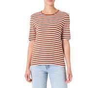 GANT Women's Slim Striped 1x1 Ribbed Ss T-Shirt, Rusty Brown, M