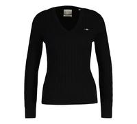GANT Women's Stretch Cotton Cable C-Neck Pullover Sweater, Black, S