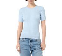 GANT Women's Stretch Cotton Cable SS C-Neck Pullover, Fresh Blue, S