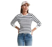 GANT Women's Stretch Cotton Cable Stripe C-Neck Pullover Sweater, Eggshell, M