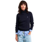 GANT Women's Stretch Cotton Cable Turtleneck Pullover, Evening Blue, L