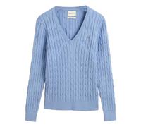 GANT Women's Stretch Cotton Cable V-Neck Pullover, Clear Sky, L