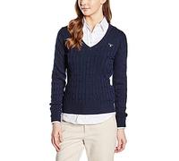 GANT Women's 4800101-433-XL Stretch Cotton Cable V-Neck, Evening Blue, XL
