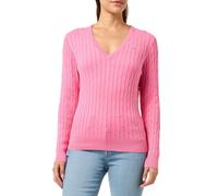 GANT Women's Stretch Cotton Cable V-Neck Pullover Sweater, Candy Pink, L