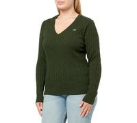 GANT Women's Stretch Cotton Cable V-Neck Pullover Sweater, Green Lagoon, S