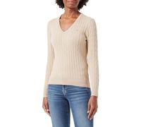 GANT Women's Stretch Cotton Cable V-neck Sweater , Dry Sand,L