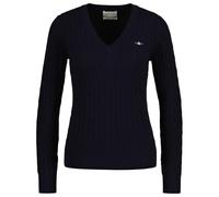 GANT Women's Stretch Cotton Cable V-neck Sweater , Evening Blue,XS