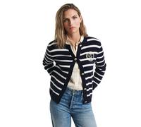 GANT Women's Striped Cotton Knit Jacket Cardigan Sweater, Evening Blue, S