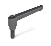 Ganter Standard Elements Adjustable Clamping Lever with Screw Thread - GN 300, Handle Length: 78 mm, Screws Burnished Steel Die-Cast Zinc Handle Black Plastic Pack of 1, Black, GN 300-78-M10-20-SW