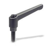 Ganter Standard Elements Adjustable Clamping Lever with Screw Thread - GN 300, Handle Length: 78 mm, Screws Burnished Steel Die-Cast Zinc Handle Black Plastic Pack of 1, Black, GN 300-78-M8-16-SW