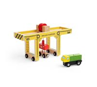 Bigjigs Rail Working Gantry Crane - 2 Piece Wooden Crane Toy & Container Lorry, Children's Railway & Road Track Accessories, 3 Years +