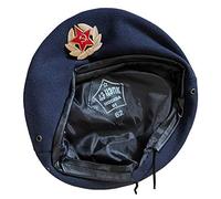 Ganwear USSR Soviet Style Russian Army Uniform Dark Blue Military Beret Cap Hat with Metal Badge