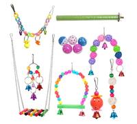 GANYKQ 13 Pieces Bird Toy Parrot Swing Chew Toy Ladder Hanging Hammock Wood Perch for Conure Parakeet