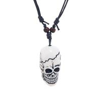 GANYKQ Novelty Skull Pendant Necklace Adjustable Wax Rope Punk Skeleton Charm Long Chain for Men Women Jewelry Halloween, Resin, No Gemstone