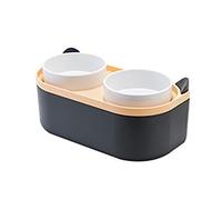 GANYKQ Pet Bowl with Food Container Kitten Double Bowl Feeder Small Dogs Feeding Double Bowl with Mixing Spoon Cats Puppies