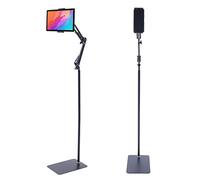 GANYUNG Adjustable Tablet Floor Stand, 360° Rotating iPad Stand with Multi-Angle Suspension Arms, Non-Slip Base for Bedroom Kitchen Office, Hands-Free Holder for 4-13" Devices
