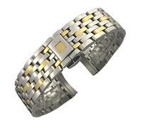 GANYUU 16mm 19mm 20mm 316L Curved End Stainless Steel Watchband For Omega DE VILLE PRESTIGE Orbis Edition Watch Strap Folding Clasp(Silver Golden,20mm)