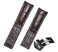GANYUU 20/22/24mm Cow Leather Classic WatchBand For TAG HEUER CARRERA Aquaracer MONACO Quality Band Soft Watch Strap Wrist Bracelet(With Black Clasp,24mm)