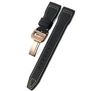 GANYUU 20mm 21mm 22mm Woven Nylon Watch Strap Fold Buckle Watchbands Fit For IWC Pilot Mark Portugieser Portofino Bracelet(Black white rose,22mm)
