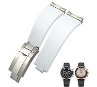 GANYUU 20mm 21mm Rubber Short Buckle Watchband Fit For Rolex Daytona Submariner Role OYSTERFLEX Yacht Master Small Wrist Silicone Strap(White Buckle Link,20mm)