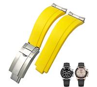 GANYUU 20mm 21mm Rubber Short Buckle Watchband Fit For Rolex Daytona Submariner Role OYSTERFLEX Yacht Master Small Wrist Silicone Strap(Yellow Buckle Link,20mm)