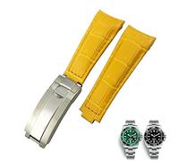 GANYUU 20mm Curved End Watchbands Leather Strap Fit for Rolex 116610 Submariner Oyster GMT Daytona Slide Lock Buckle Cowhide Bracelets(Yellow,20mm-Gold Buckle)