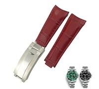 GANYUU 20mm Curved End Watchbands Leather Strap Fit for Rolex 116610 Submariner Oyster GMT Daytona Slide Lock Buckle Cowhide Bracelets(Red,20mm-Silver Buckle)