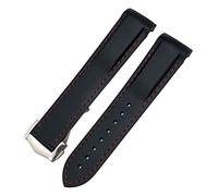 GANYUU 20mm Curved Rubber Watchband Fit For Omega Speedmaster Moonwatch Seamaster 300 AT150 Strap(Black Red,Rose Buckle)
