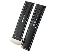 GANYUU 21/22mm Calfskin Watch Band Suitable for TAG Heuer MONACO Carrera AUTAVIA Aquaracer 300 Black Red F1 cowhide Strap (Color : Black white- silver, Size : 21mm)