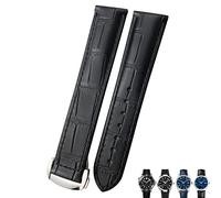 GANYUU 21mm 20mm 22mm Cow Leather Watch Strap for Omega Seamaster 300 Speedmaster Watch Bands(Black silver,20mm)