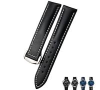 GANYUU 21mm 20mm 22mm Cow Leather Watch Strap for Omega Seamaster 300 Speedmaster Watch Bands(Black white silver,20mm)