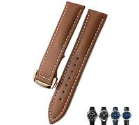 GANYUU 21mm 20mm 22mm Cow Leather Watch Strap for Omega Seamaster 300 Speedmaster Watch Bands(Brown rose,21mm)