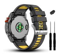 GANYUU 22mm For Fenix 7/7 Pro/6/6 Pro/5/5 Plus Watch Band,Soft Quickfit Silicone Straps For Forerunner 965 955/Approach S70 47mm/Instinct 2/quatix 7 Smartwatch(Black/Yellow)