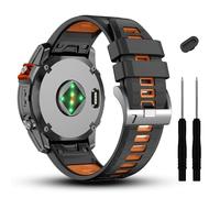 GANYUU 22mm For Fenix 7/7 Pro/6/6 Pro/5/5 Plus Watch Band,Soft Quickfit Silicone Straps For Forerunner 965 955/Approach S70 47mm/Instinct 2/quatix 7 Smartwatch(Black/Orange)