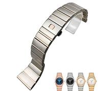 GANYUU 316L Stainless Steel Watch Bands Folding Buckle Watch Strap For Omega Double Eagle Constellation Seamaster Bracelet 15mm 17mm 18mm 23mm 25mm(Silver and rose,15mm-5.5mm)