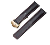 GANYUU Carbon fiber texture genuine leather bottom watchband For TAG wristband black with red line strap 20mm with folding buckle(Black red golden,20mm)