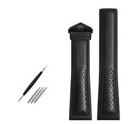 GANYUU Cow Leather Watch Strap 22mm Watchband For tag Heuer Fiyta Tissot Watch Band Red Stitches Genuine Leather Bracelet(Black-black)