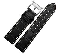 GANYUU Cowhide Leather Watchband 20mm 22mm Strap Folding Buckle For Hamilton Khaki Aviation Classic Series Men Bracelet(Black -silver A,22mm)