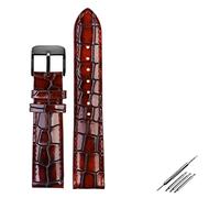 GANYUU Crocodile texture Calfskin Leather Watch Strap18mm 20mm 22mm Watchband For Men women Watch band Solid Buckle(Brown black,18mm)
