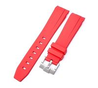 GANYUU Curved End 20mm Nature Fluorine Rubber Watchband Replace For Rolex Strap New Green Submariner Explorer 2 Role WatchBands(Bright red)