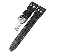 GANYUU For IWC Big Pilot Watch SPITFIRE Le Petit Prince Calfskin Strap 20mm 21mm 22mm Genuine Leather Rivet Watchband(Black white Bamboo,21mm)